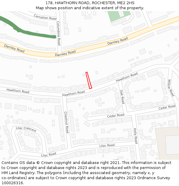 178, HAWTHORN ROAD, ROCHESTER, ME2 2HS: Location map and indicative extent of plot