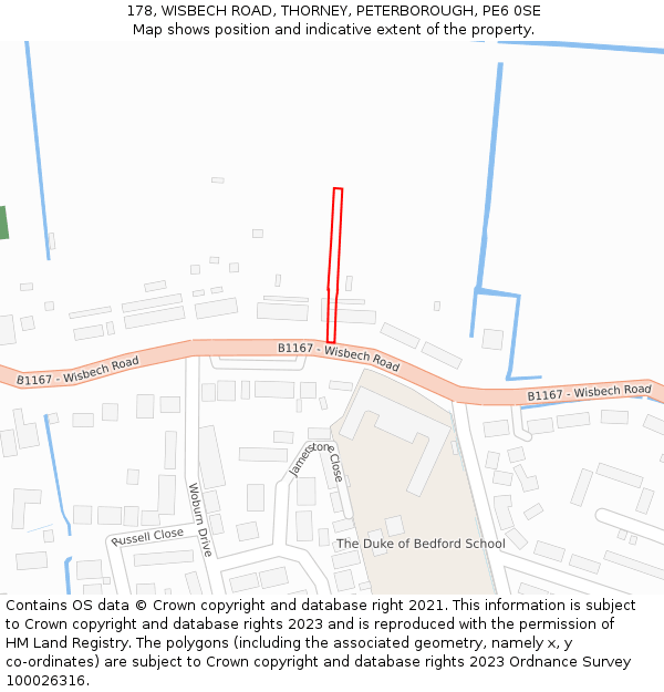 178, WISBECH ROAD, THORNEY, PETERBOROUGH, PE6 0SE: Location map and indicative extent of plot