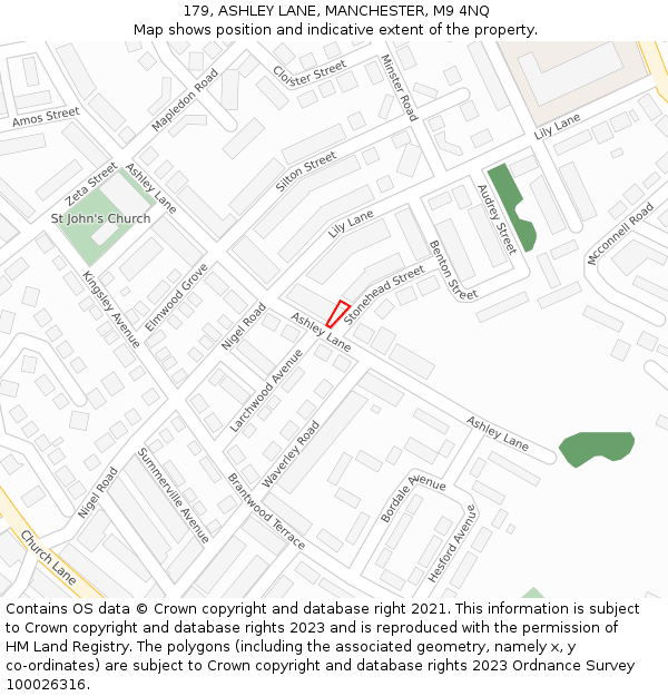 179, ASHLEY LANE, MANCHESTER, M9 4NQ: Location map and indicative extent of plot