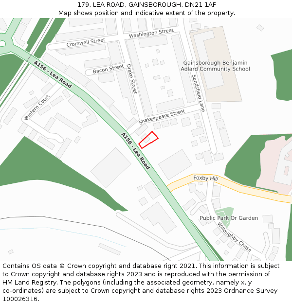 179, LEA ROAD, GAINSBOROUGH, DN21 1AF: Location map and indicative extent of plot