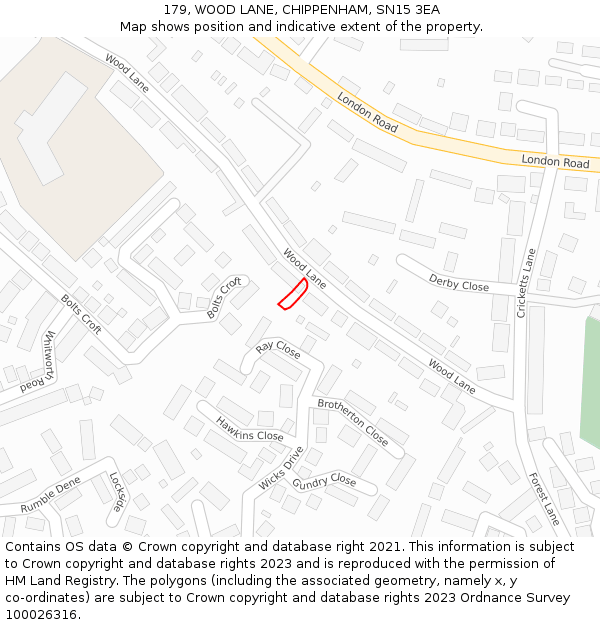 179, WOOD LANE, CHIPPENHAM, SN15 3EA: Location map and indicative extent of plot