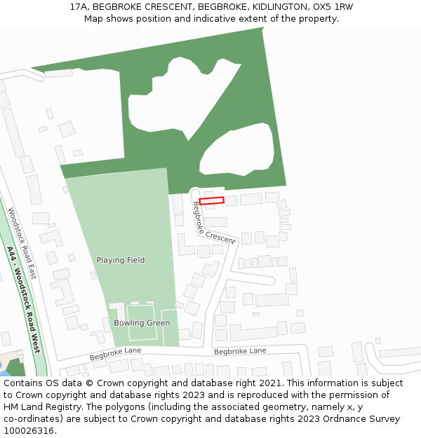 17A, BEGBROKE CRESCENT, BEGBROKE, KIDLINGTON, OX5 1RW: Location map and indicative extent of plot