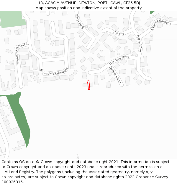 18, ACACIA AVENUE, NEWTON, PORTHCAWL, CF36 5BJ: Location map and indicative extent of plot