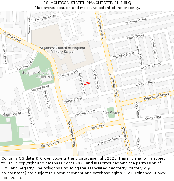 18, ACHESON STREET, MANCHESTER, M18 8LQ: Location map and indicative extent of plot