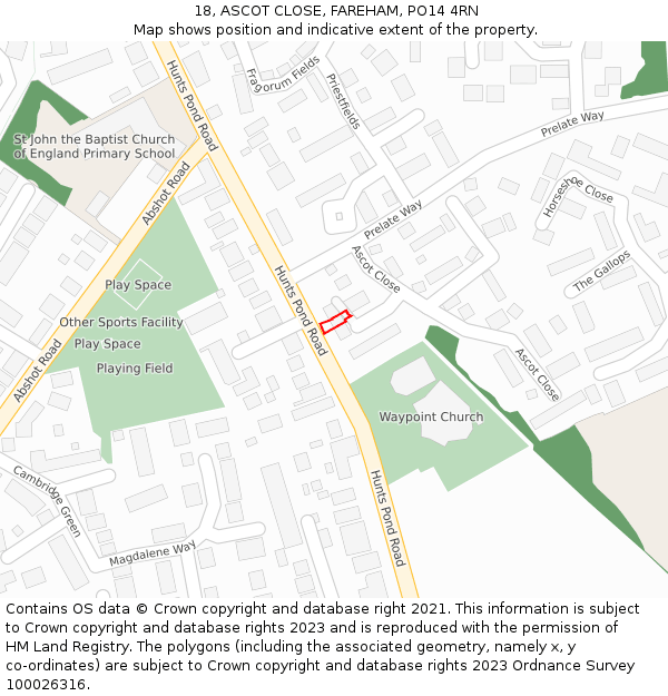 18, ASCOT CLOSE, FAREHAM, PO14 4RN: Location map and indicative extent of plot