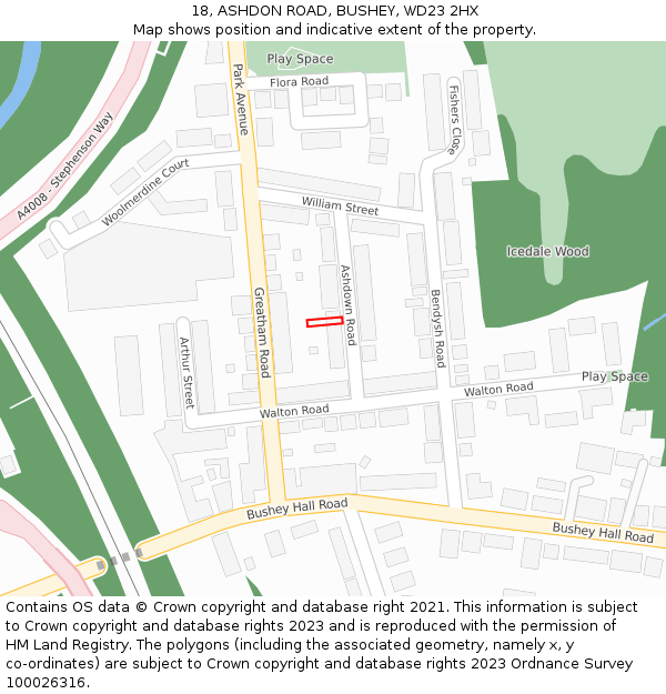 18, ASHDON ROAD, BUSHEY, WD23 2HX: Location map and indicative extent of plot