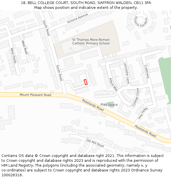 18, BELL COLLEGE COURT, SOUTH ROAD, SAFFRON WALDEN, CB11 3FA: Location map and indicative extent of plot