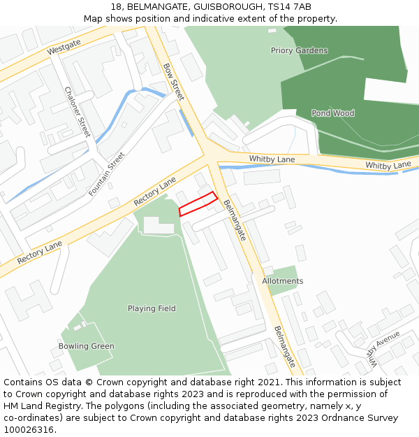 18, BELMANGATE, GUISBOROUGH, TS14 7AB: Location map and indicative extent of plot