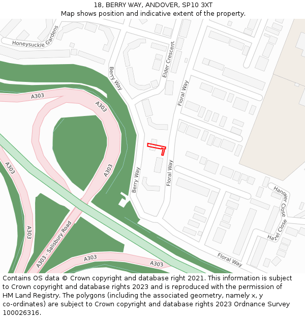 18, BERRY WAY, ANDOVER, SP10 3XT: Location map and indicative extent of plot