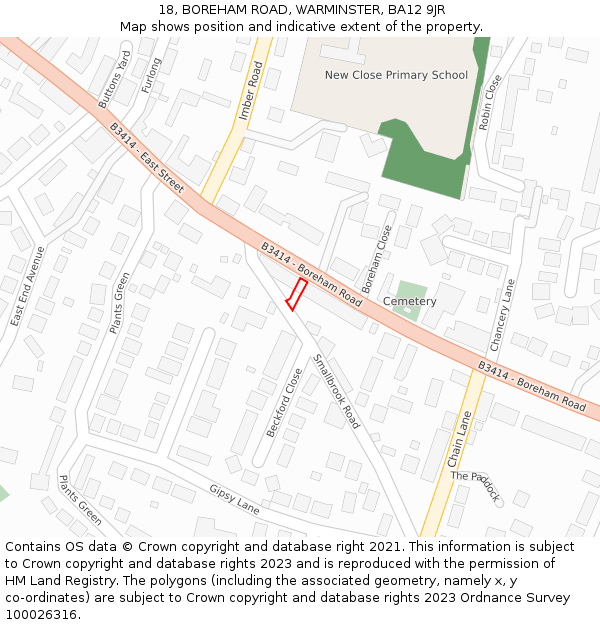 18, BOREHAM ROAD, WARMINSTER, BA12 9JR: Location map and indicative extent of plot
