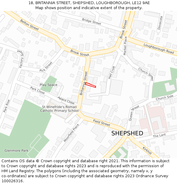 18, BRITANNIA STREET, SHEPSHED, LOUGHBOROUGH, LE12 9AE: Location map and indicative extent of plot