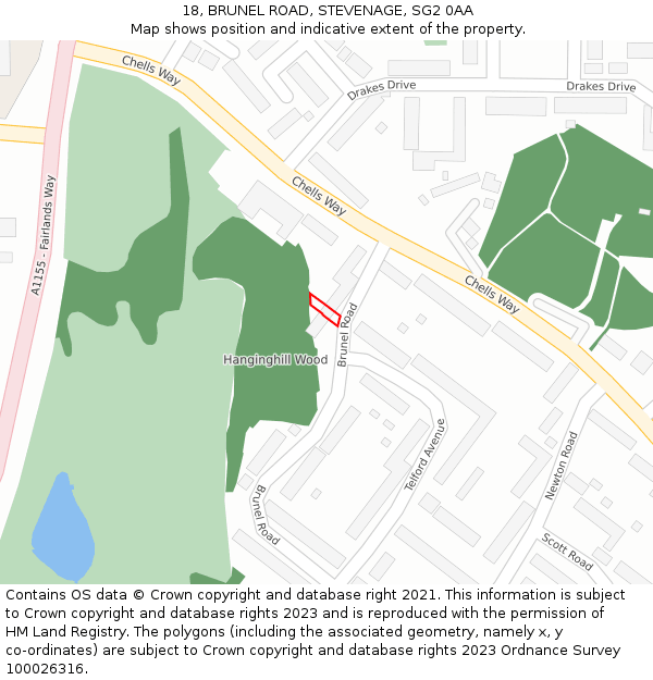 18, BRUNEL ROAD, STEVENAGE, SG2 0AA: Location map and indicative extent of plot