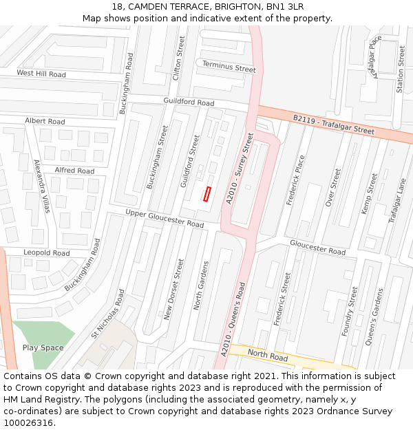 18, CAMDEN TERRACE, BRIGHTON, BN1 3LR: Location map and indicative extent of plot