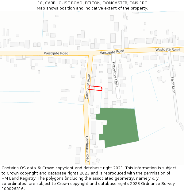 18, CARRHOUSE ROAD, BELTON, DONCASTER, DN9 1PG: Location map and indicative extent of plot