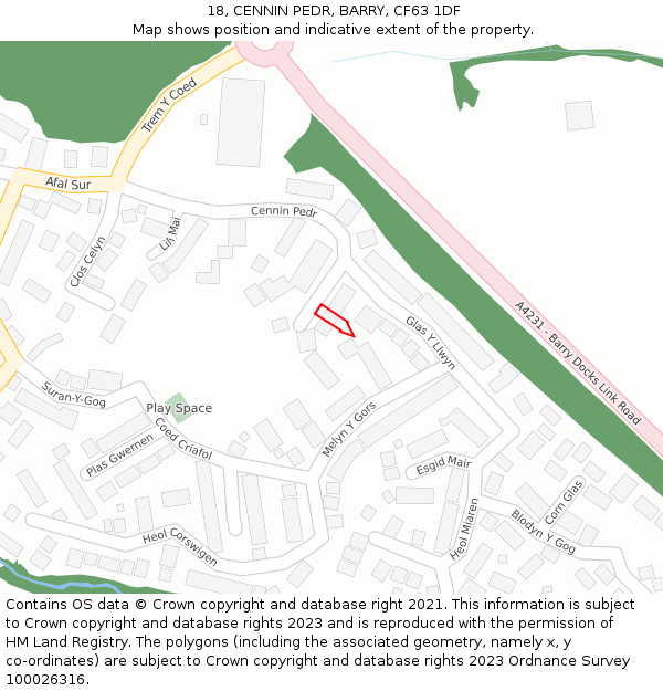 18, CENNIN PEDR, BARRY, CF63 1DF: Location map and indicative extent of plot