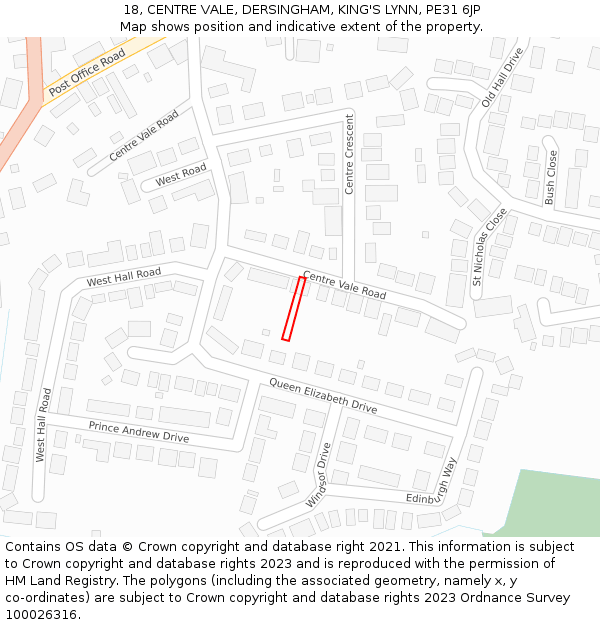 18, CENTRE VALE, DERSINGHAM, KING'S LYNN, PE31 6JP: Location map and indicative extent of plot