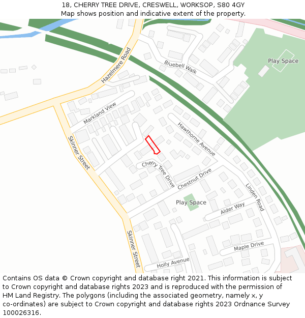 18, CHERRY TREE DRIVE, CRESWELL, WORKSOP, S80 4GY: Location map and indicative extent of plot