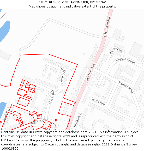 18, CURLEW CLOSE, AXMINSTER, EX13 5GW: Location map and indicative extent of plot