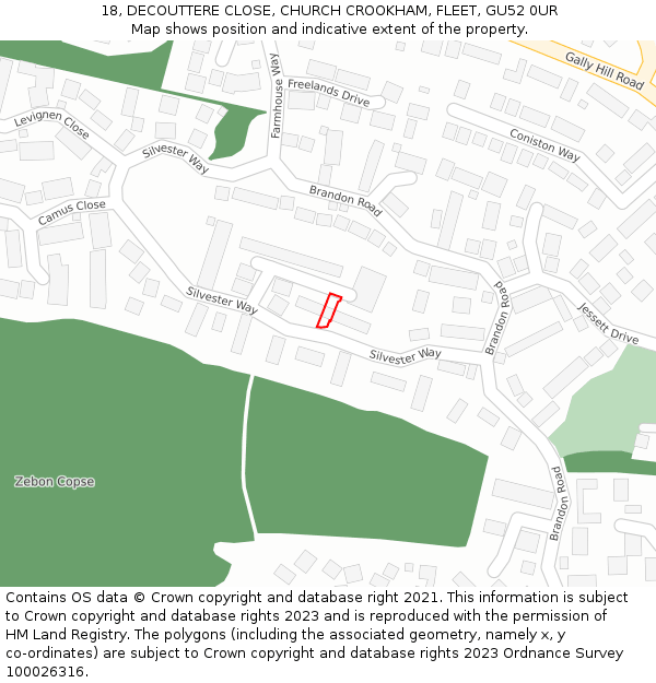 18, DECOUTTERE CLOSE, CHURCH CROOKHAM, FLEET, GU52 0UR: Location map and indicative extent of plot