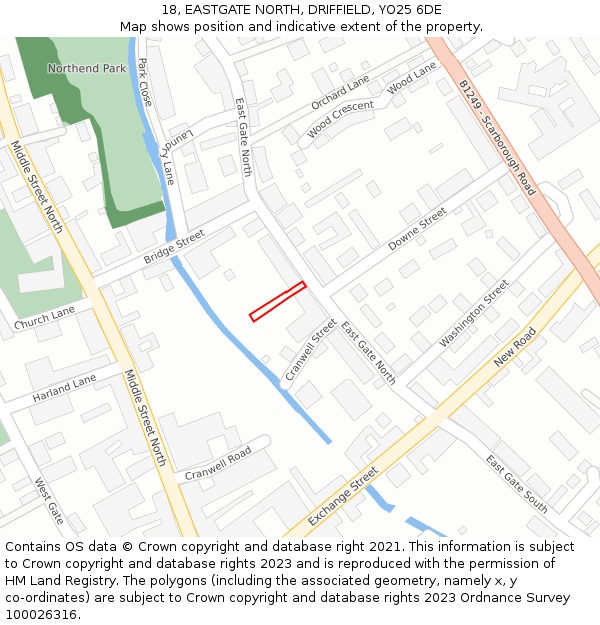 18, EASTGATE NORTH, DRIFFIELD, YO25 6DE: Location map and indicative extent of plot