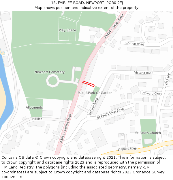 18, FAIRLEE ROAD, NEWPORT, PO30 2EJ: Location map and indicative extent of plot