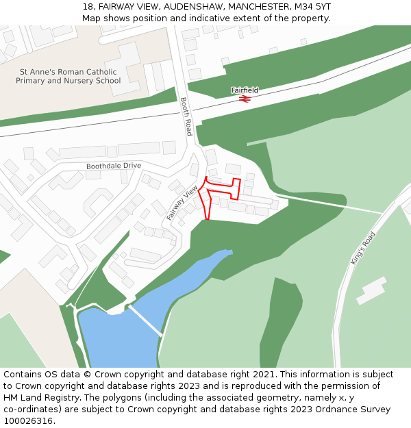 18, FAIRWAY VIEW, AUDENSHAW, MANCHESTER, M34 5YT: Location map and indicative extent of plot