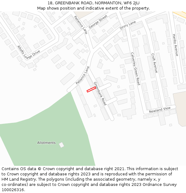 18, GREENBANK ROAD, NORMANTON, WF6 2JU: Location map and indicative extent of plot