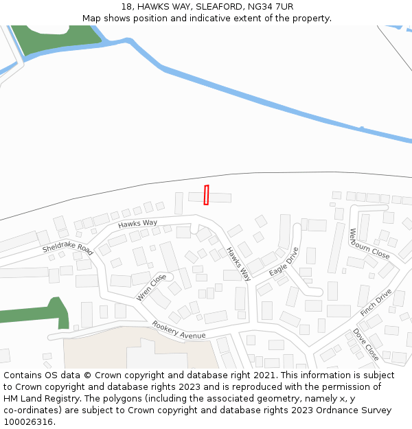 18, HAWKS WAY, SLEAFORD, NG34 7UR: Location map and indicative extent of plot