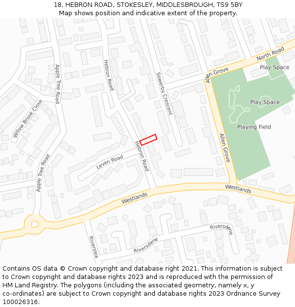 18, HEBRON ROAD, STOKESLEY, MIDDLESBROUGH, TS9 5BY: Location map and indicative extent of plot