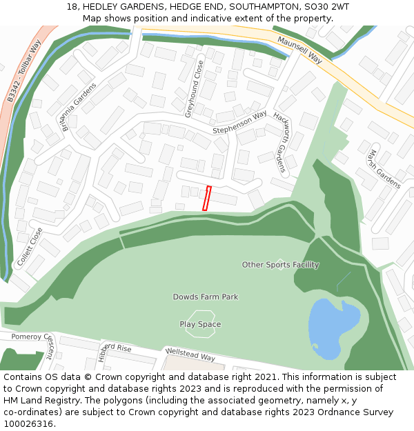 18, HEDLEY GARDENS, HEDGE END, SOUTHAMPTON, SO30 2WT: Location map and indicative extent of plot