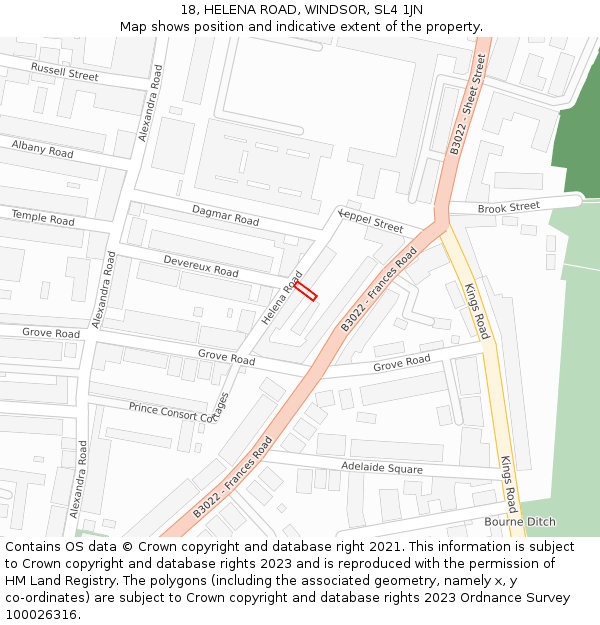 18, HELENA ROAD, WINDSOR, SL4 1JN: Location map and indicative extent of plot