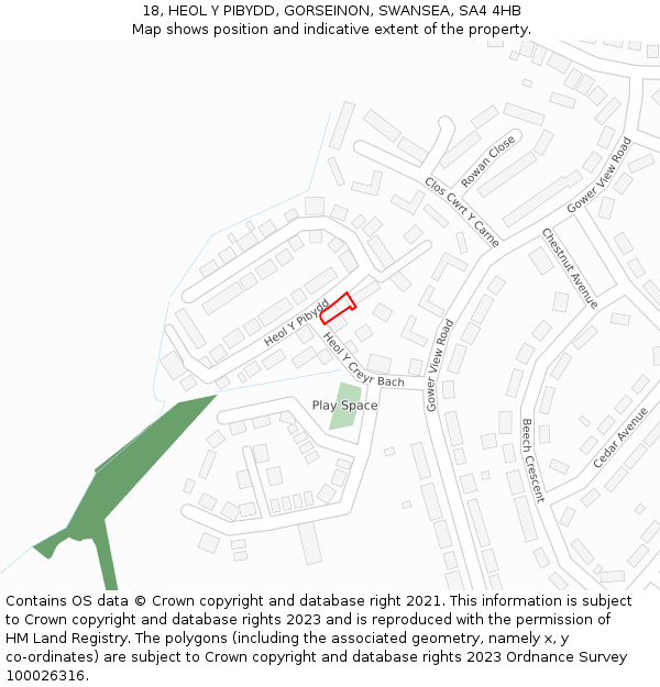 18, HEOL Y PIBYDD, GORSEINON, SWANSEA, SA4 4HB: Location map and indicative extent of plot