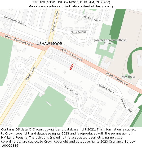 18, HIGH VIEW, USHAW MOOR, DURHAM, DH7 7QQ: Location map and indicative extent of plot