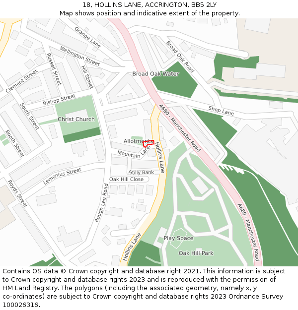 18, HOLLINS LANE, ACCRINGTON, BB5 2LY: Location map and indicative extent of plot