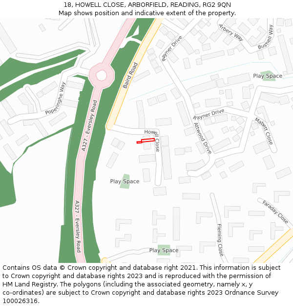 18, HOWELL CLOSE, ARBORFIELD, READING, RG2 9QN: Location map and indicative extent of plot