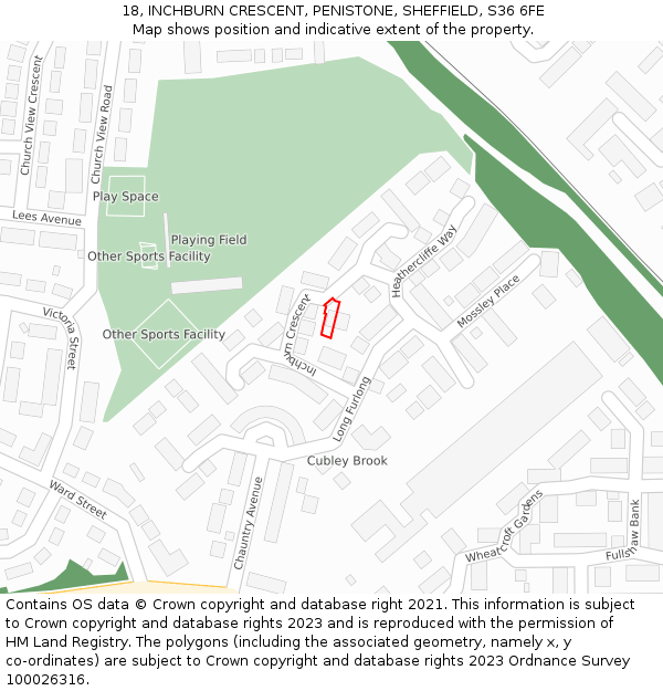 18, INCHBURN CRESCENT, PENISTONE, SHEFFIELD, S36 6FE: Location map and indicative extent of plot