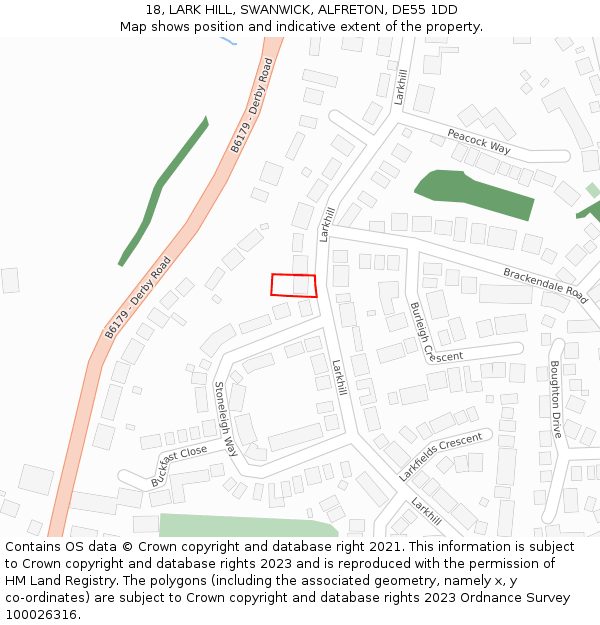 18, LARK HILL, SWANWICK, ALFRETON, DE55 1DD: Location map and indicative extent of plot