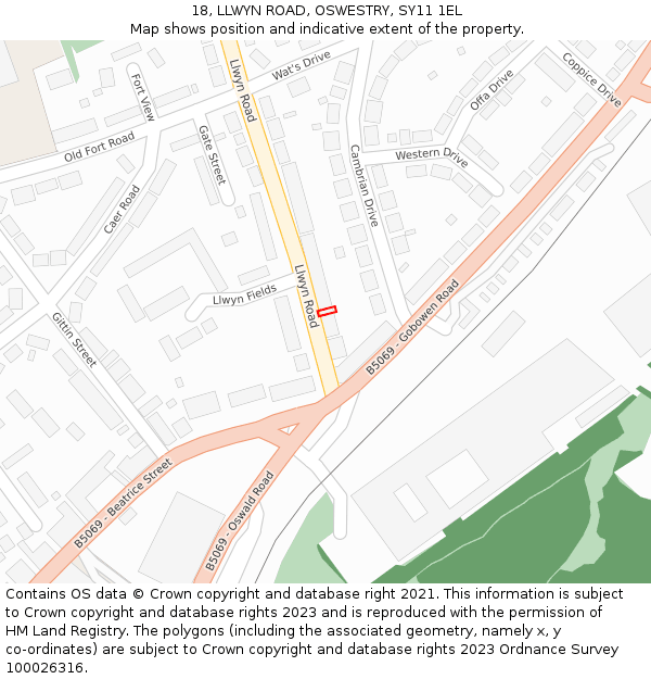 18, LLWYN ROAD, OSWESTRY, SY11 1EL: Location map and indicative extent of plot