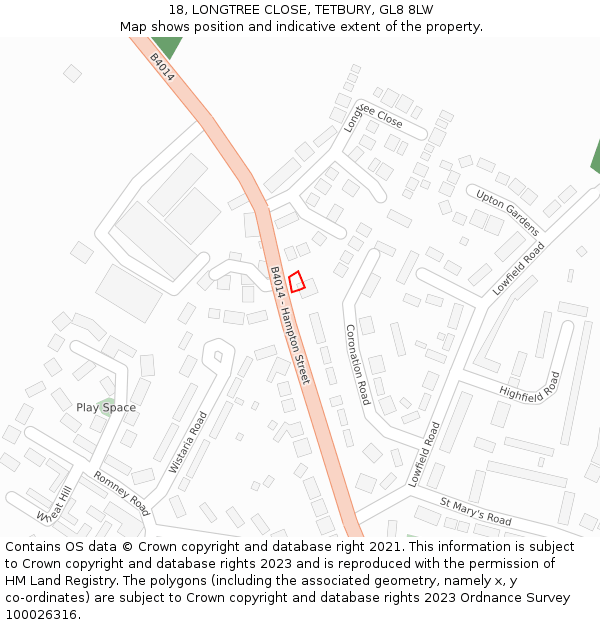 18, LONGTREE CLOSE, TETBURY, GL8 8LW: Location map and indicative extent of plot