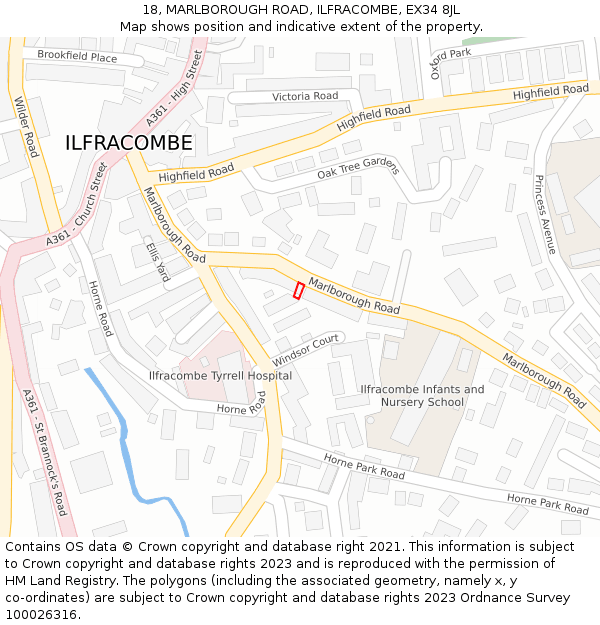18, MARLBOROUGH ROAD, ILFRACOMBE, EX34 8JL: Location map and indicative extent of plot