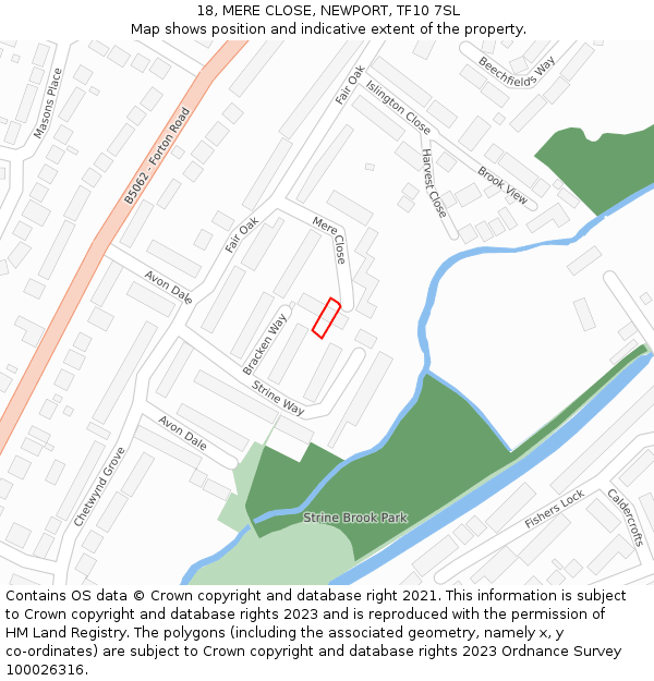 18, MERE CLOSE, NEWPORT, TF10 7SL: Location map and indicative extent of plot