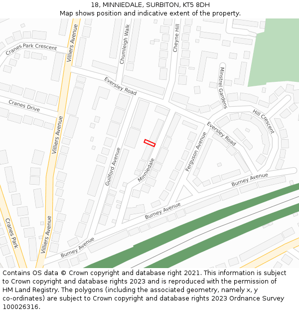18, MINNIEDALE, SURBITON, KT5 8DH: Location map and indicative extent of plot