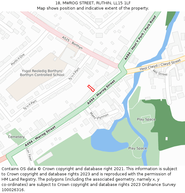 18, MWROG STREET, RUTHIN, LL15 1LF: Location map and indicative extent of plot