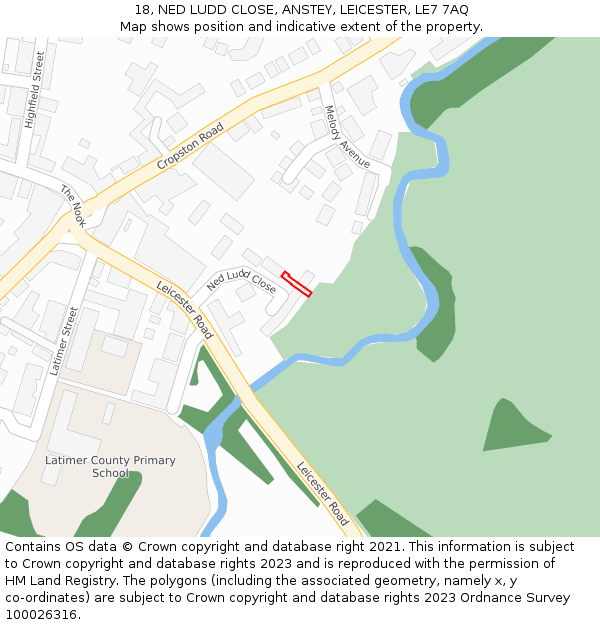 18, NED LUDD CLOSE, ANSTEY, LEICESTER, LE7 7AQ: Location map and indicative extent of plot