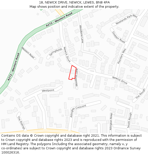 18, NEWICK DRIVE, NEWICK, LEWES, BN8 4PA: Location map and indicative extent of plot