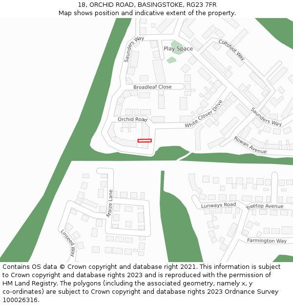 18, ORCHID ROAD, BASINGSTOKE, RG23 7FR: Location map and indicative extent of plot