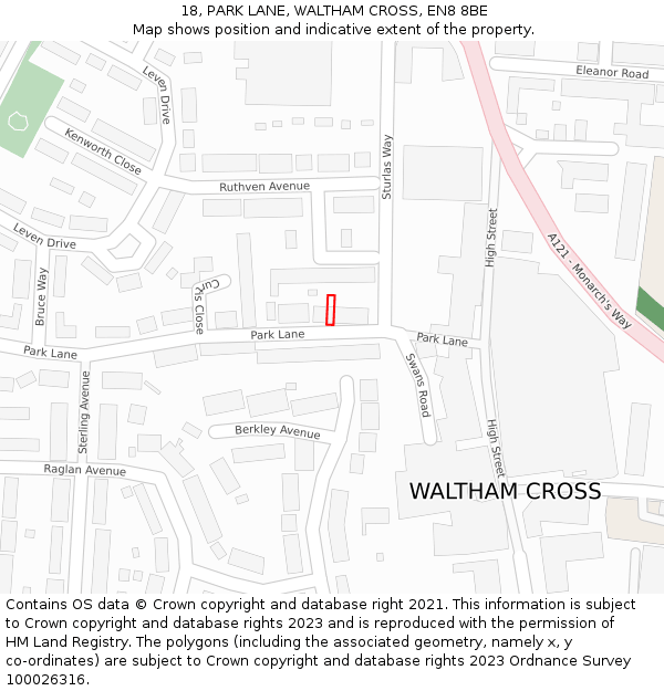 18, PARK LANE, WALTHAM CROSS, EN8 8BE: Location map and indicative extent of plot