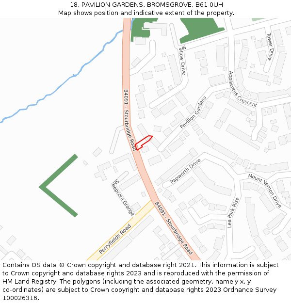 18, PAVILION GARDENS, BROMSGROVE, B61 0UH: Location map and indicative extent of plot