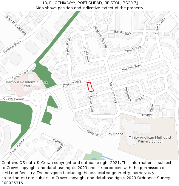 18, PHOENIX WAY, PORTISHEAD, BRISTOL, BS20 7JJ: Location map and indicative extent of plot