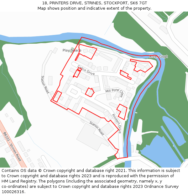 18, PRINTERS DRIVE, STRINES, STOCKPORT, SK6 7GT: Location map and indicative extent of plot